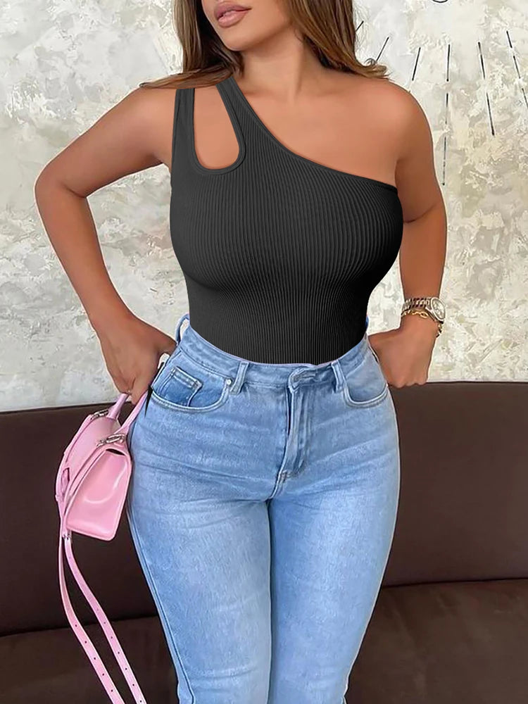 ITHG Basics - One Shoulder Ribbed Bodysuit