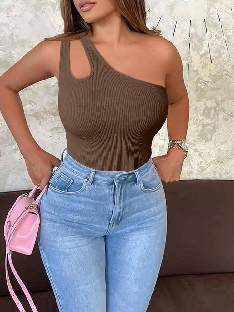 ITHG Basics - One Shoulder Ribbed Bodysuit