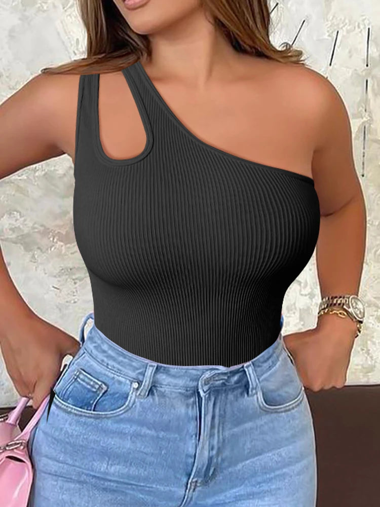 ITHG Basics - One Shoulder Ribbed Bodysuit