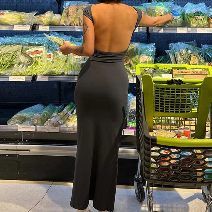 Elegant Black Backless Maxi Dress